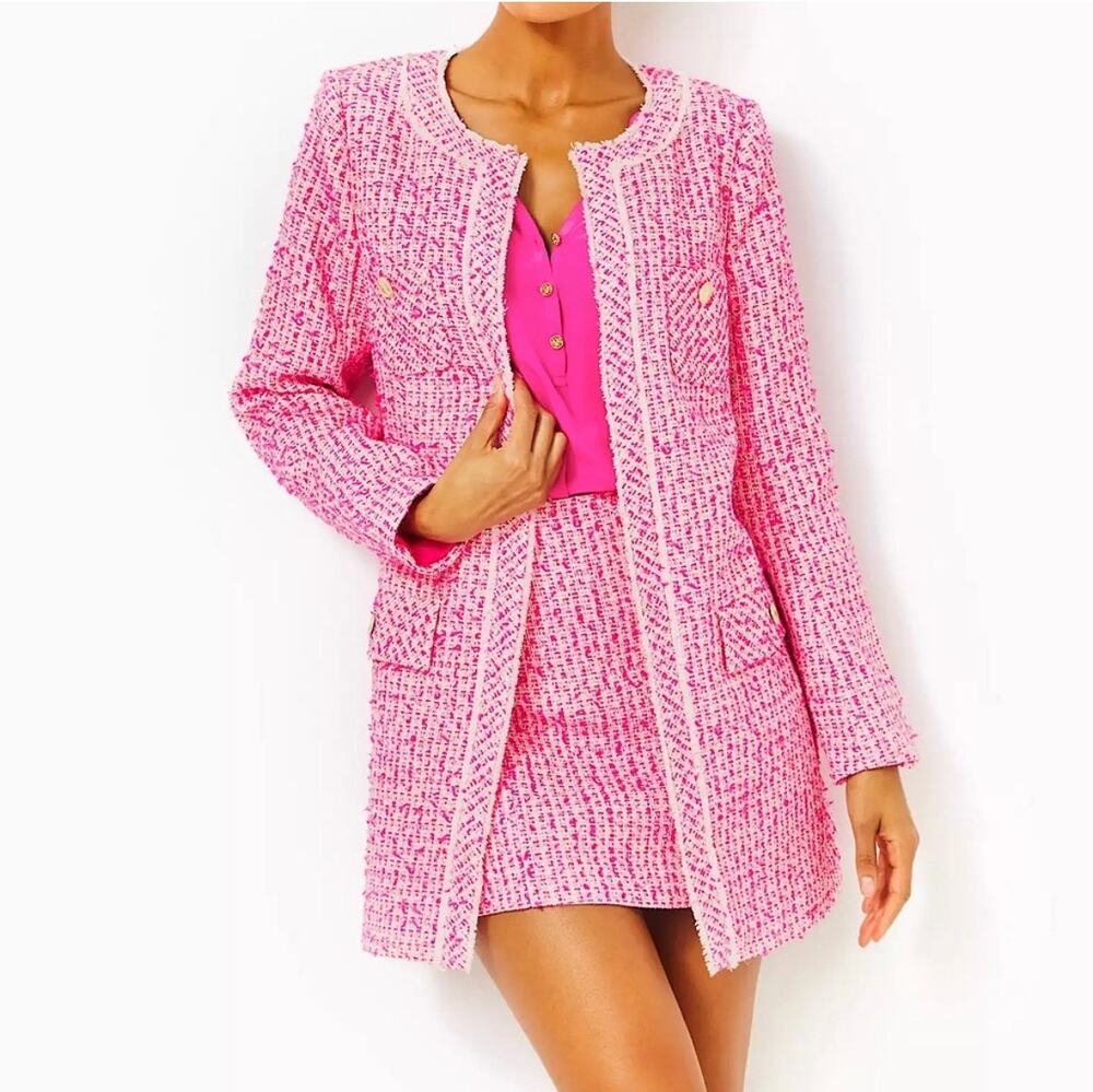NWT Lilly Pulitzer Dashielle Jacket Pink Palms Fantasy Tweed Size 6